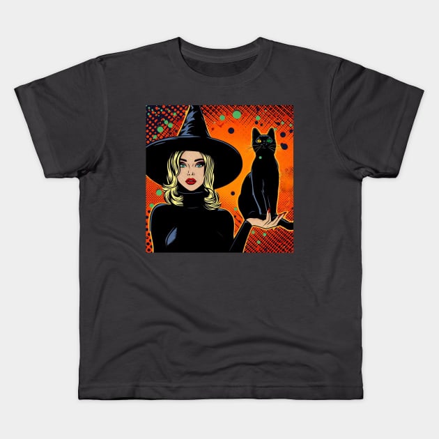 Witch and her cat Kids T-Shirt by Goth_ink